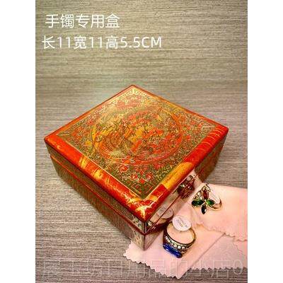 正品平遥推光漆器饰手盒木质复古纯妆工彩绘收纳盒扬州梳盒带锁包