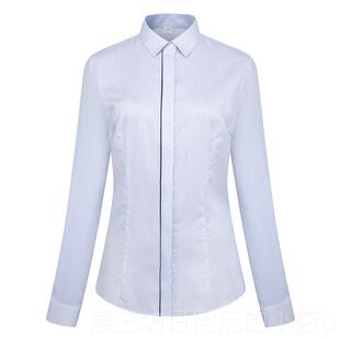 高档交通银行衬衫o工装作服卡拉ok服长袖男士衬衫蓝条纹衬衫卡拉k