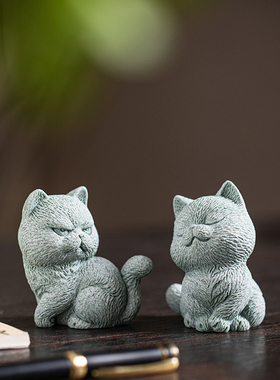 创意青砂文创可爱小萌猫家居茶室办公桌面装饰摆件园艺鱼缸造景