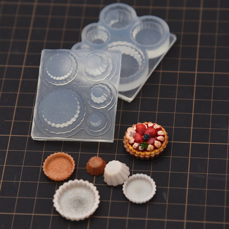 超轻粘土树脂土微缩草莓水果派底托 硅胶模具DIY迷你食玩纸杯托模