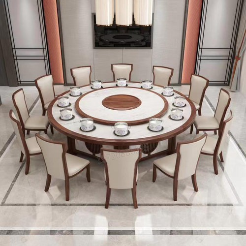 火锅桌子电磁炉一体一人一锅酒店餐桌大圆桌商用电动圆形转盘餐桌