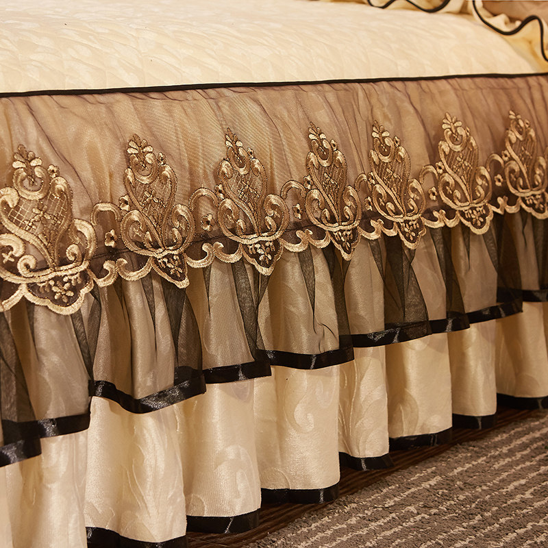 欧式夹棉蕾丝床裙单件秋冬季加厚保暖天鹅绒床罩1.8m双人防滑床套