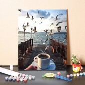 数字油画diy填充手工填色消磨时间海鸥客厅装 饰画丙烯油彩画画