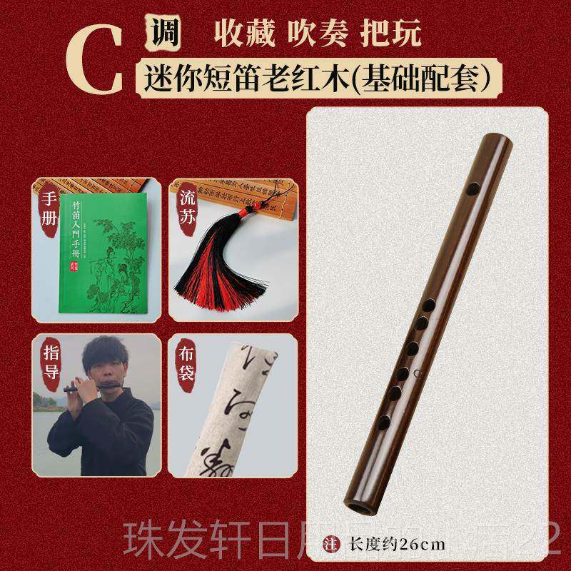 高档楚吟 笛短迷你笛子26CM黑檀无膜孔笛子随身小乐器小古风成人