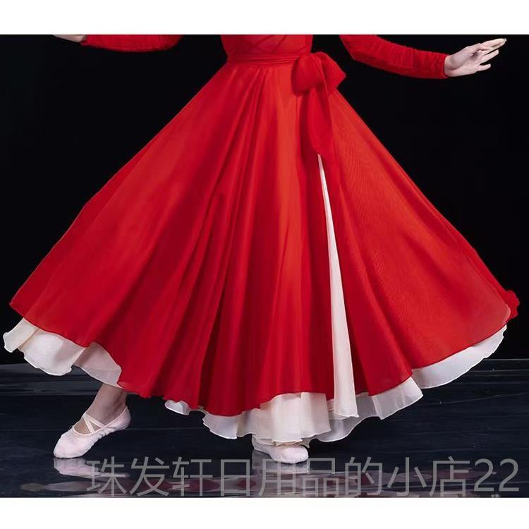 高档摆金款晨步悬挂同万舞红色大裙儿童飘逸裙古典现代舞江表演服