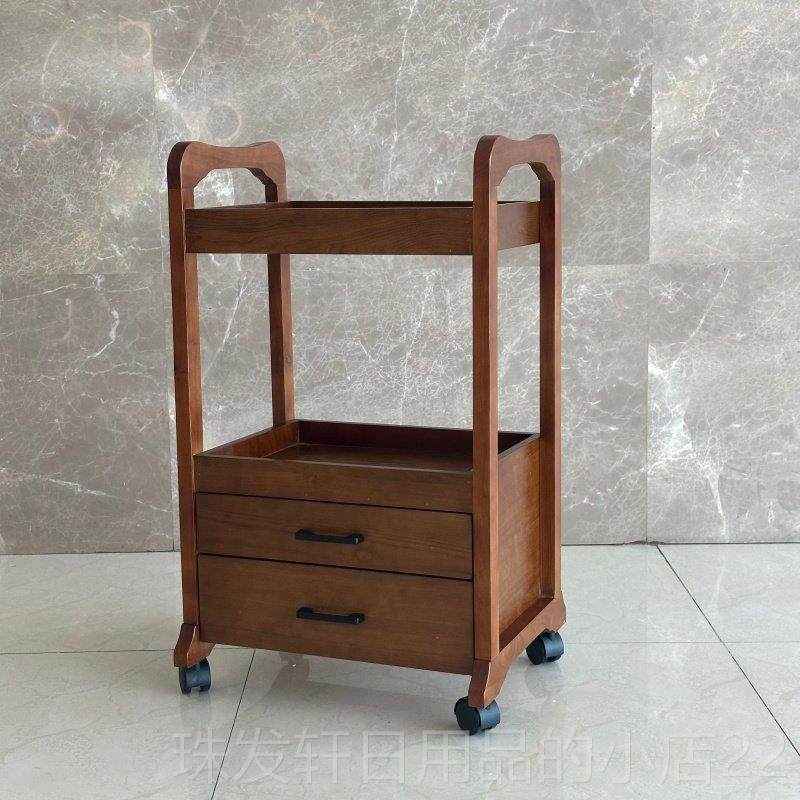 高档实美木容院甲欧式木质工具车双层抽屉推车木质美容美美发纹绣