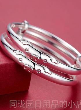 正品猪宝宝足9生99纯银手子婴儿童镯男女小孩银满月礼银饰品周岁