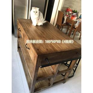 正品 料覆厅古实木餐边柜台现代厨房中岛理台客备餐桌收纳柜操 美式