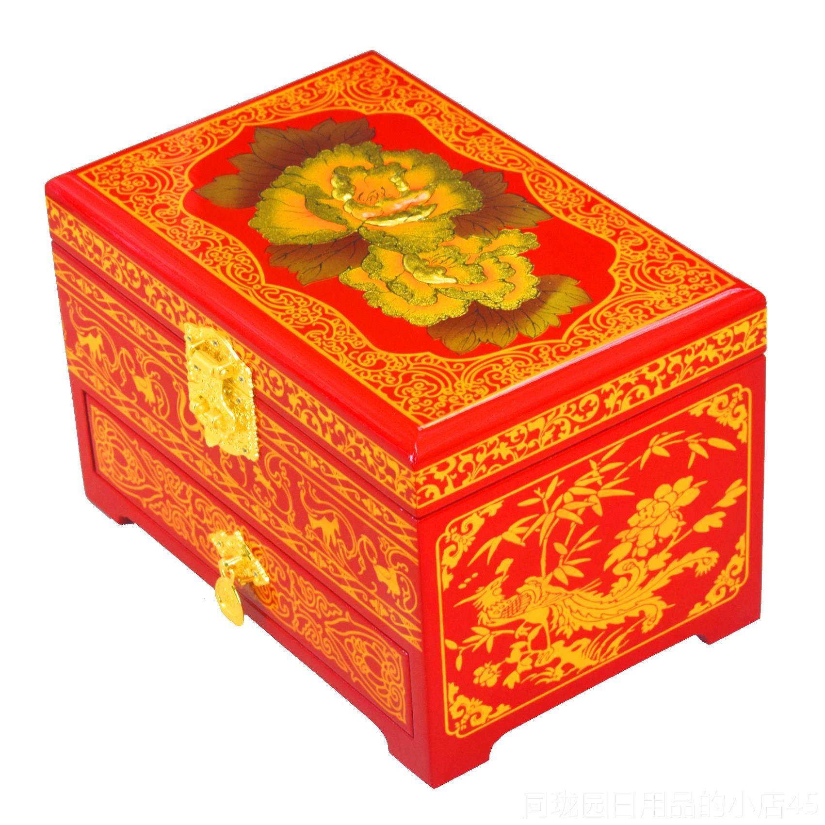 正品平推光漆器遥首饰盒木质梳妆彩婚盒中式新娘结陪嫁礼回礼提亲,饰品/流行首饰/时尚饰品新,首饰盒,淘宝优惠券,粉丝福利购,淘宝优惠卷