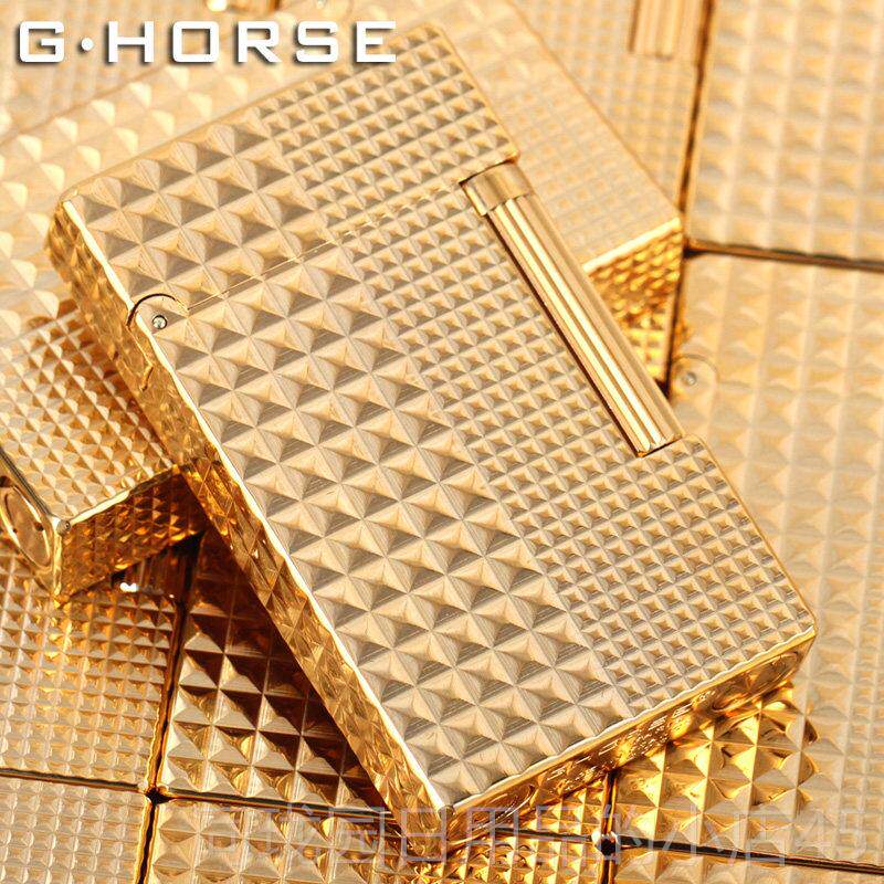 正品复古朗声打火机法国gh砂orse正版男创充气防风脆轮纯清黄铜意