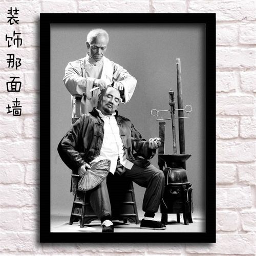 美发店装饰画油头复古怀旧剃头匠发型廊相框墙理发店沙发背景挂画
