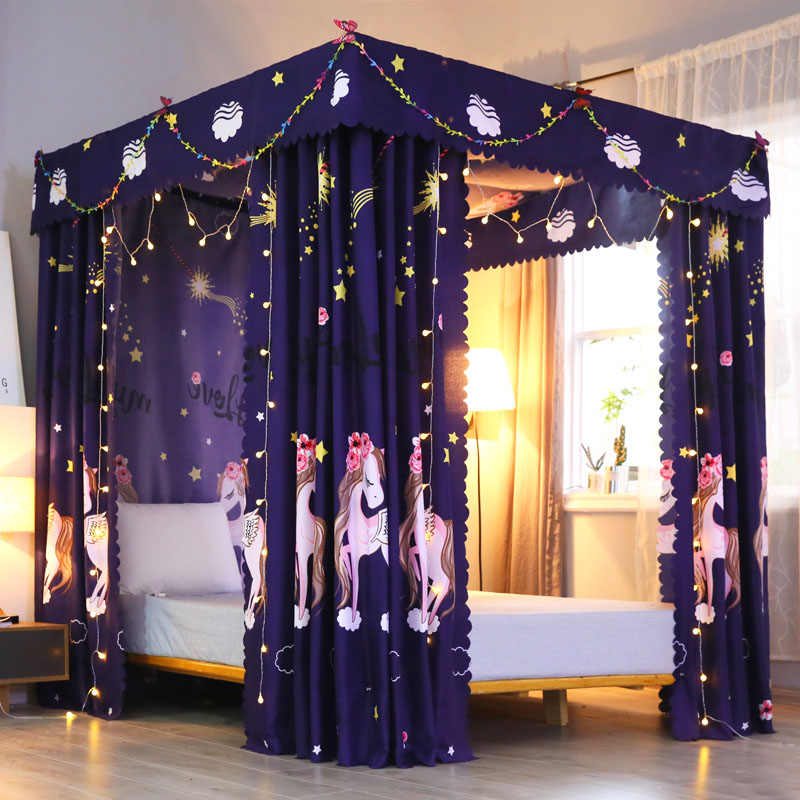 家用床帘 物理遮光布蚊帐支架一体式双人1.5米1.8m床卧室落地床幔