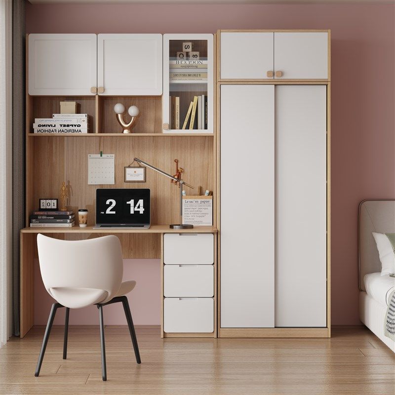 可比熊实木环保书桌推拉门衣柜一体组合款儿童书房学习桌电脑桌