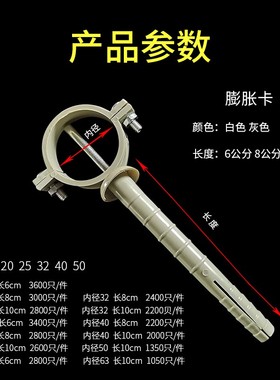 膨胀卡PPR灰色双丝立卡6公分8公分10公分长脚带钉爆炸螺丝给水卡