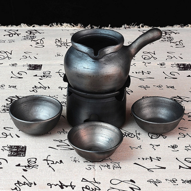 云南土陶罐大理剑川黑陶烤茶罐烤茶炉煮茶器粗陶餐饮具茶具公道杯