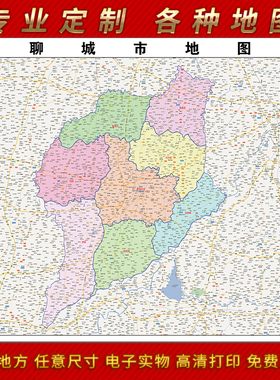 2024新款聊城市地图贴图办公室挂图高清防水墙壁贴超大装饰画定制