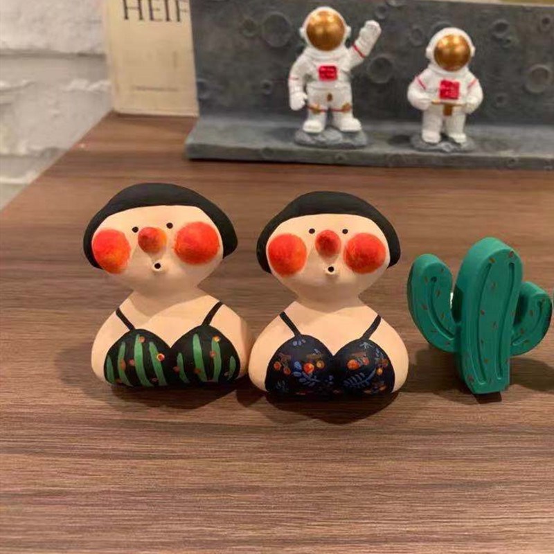 车载香薰扩香石手作创意童趣小胖妞出风口香水夹车内装饰摆件香氛