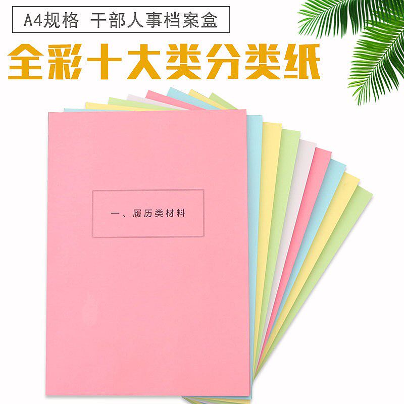 50套全彩色干部人事档案分类纸分页纸 人事档案专用索引纸 十大类