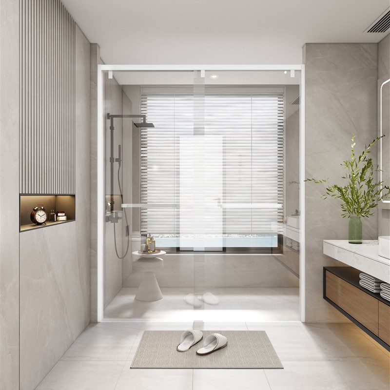 定制白色灰色下沉式无障碍淋浴房隔断不锈钢干湿分区隔断一字型