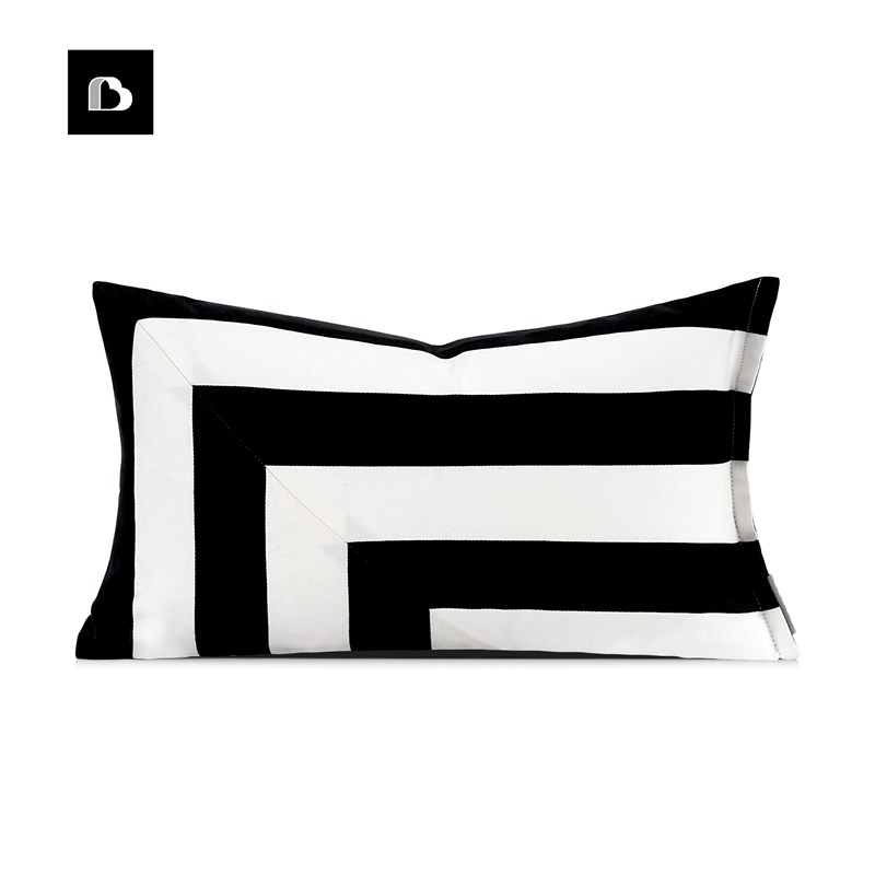现代简约经典黑白印花拼接别墅样板间床上腰枕抱枕沙发客厅靠枕