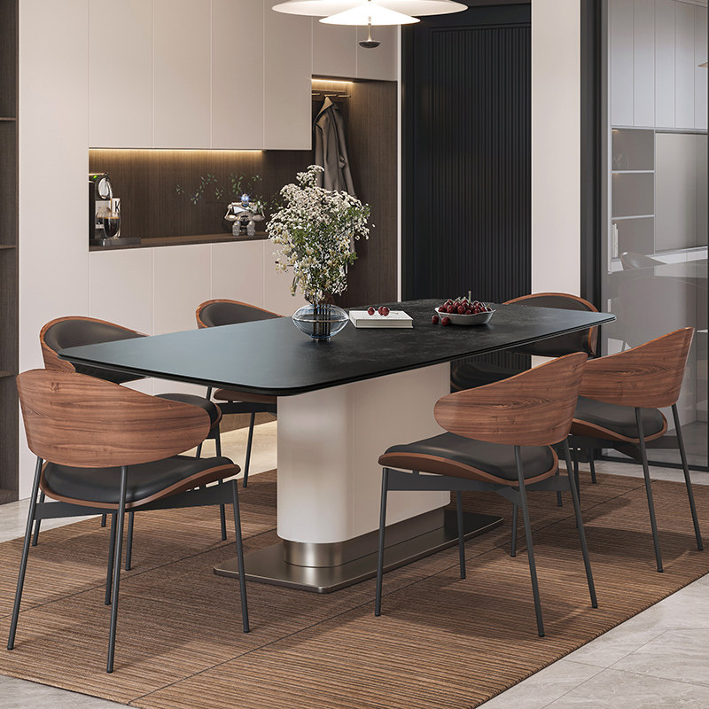 意式复古侘寂风奢石岩板小户型简约现代餐桌椅组合家用长方形桌子