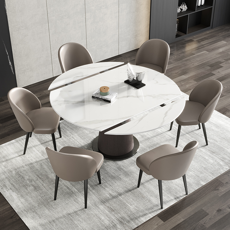 意式极简岩板餐桌椅组合小户型家用现代简约旋转圆形侘寂风饭桌子