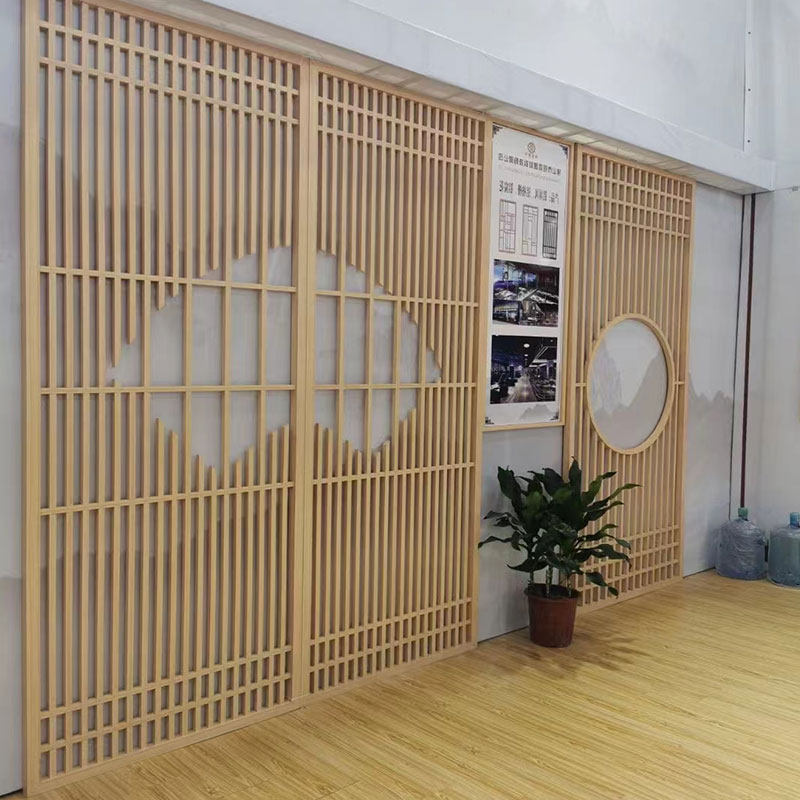 厂家定制玄关中式屏风格栅方管边框焊接花格仿木纹窗花摺叠背景墙