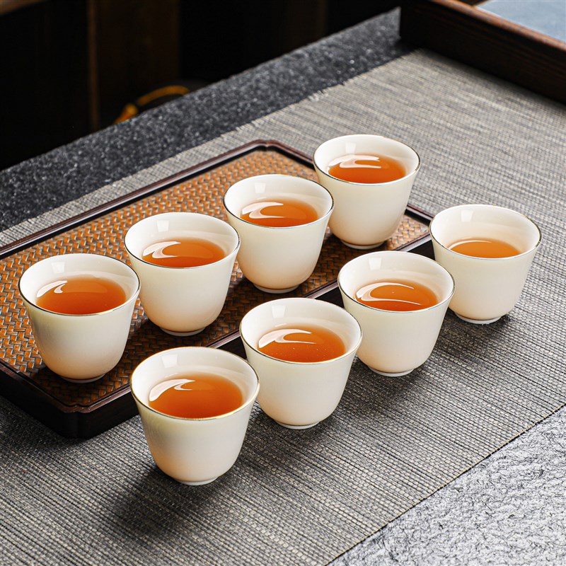 岚宫窑 羊脂玉白瓷小茶杯单杯套装功夫茶具茶碗家用杯子品茗杯6只