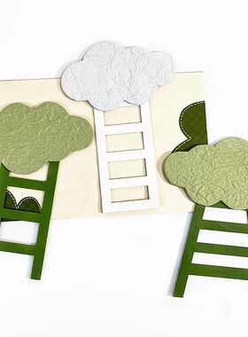 幼儿园墙面装饰材料创意黑板报文化墙贴创意挂饰吊饰木制白云木梯