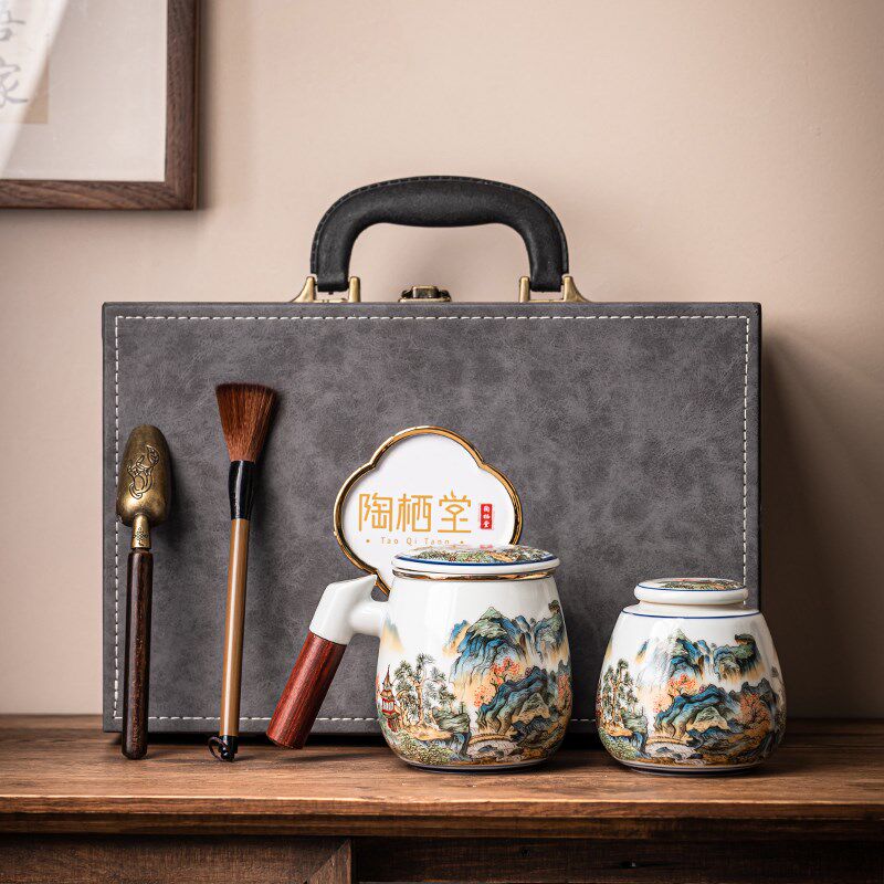 醉饮陶瓷茶杯个人专用男士高档茶水分离带盖国风办公室泡茶杯