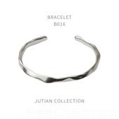 正品 JU简TIAN手镯女纯银ins潮年轻款 不规约银则设计哑光百搭手饰