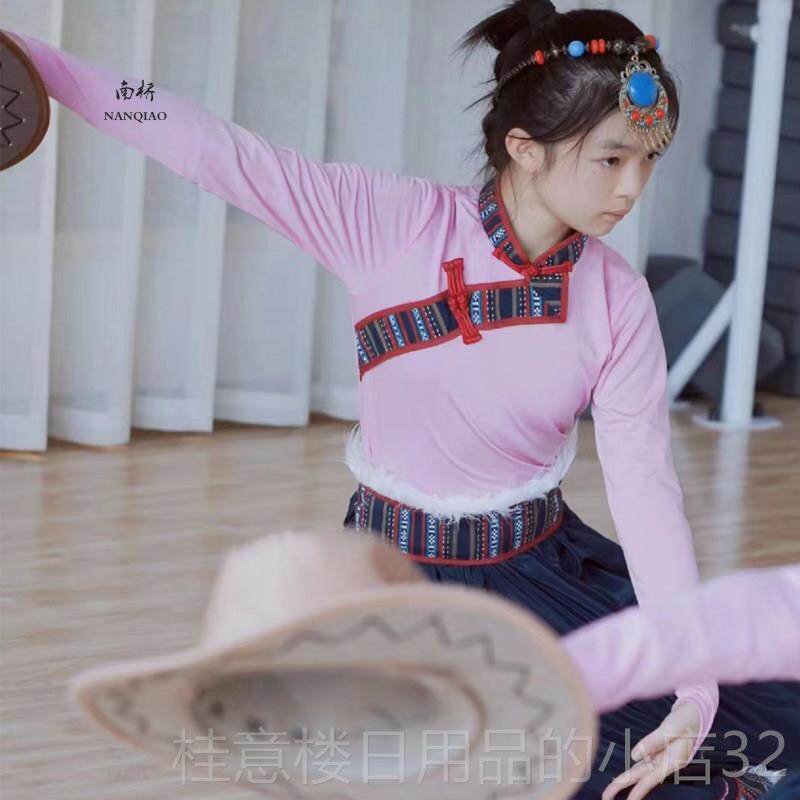 正品新童藏表演服装少儿数鲁民族舞蹈女孩维索舞舞半长练习裙