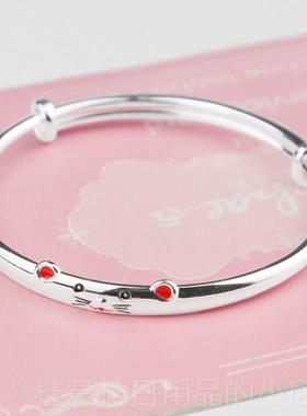 正品足银999卡通可爱小手老鼠镯生宝肖鼠本命年儿童宝纯银子镯新