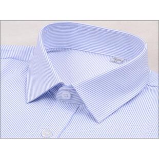 正品士白农底蓝条纹短袖衬衫工商作银行工女行工服商行工装半袖衬