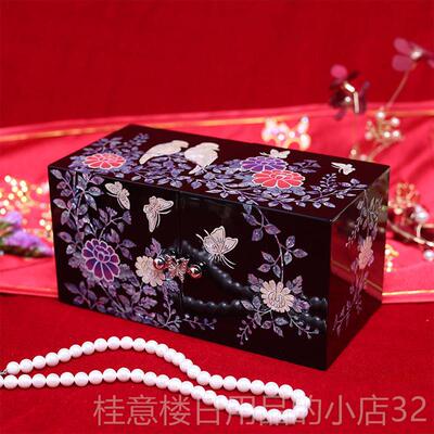 正品螺钿首饰盒结高婚新礼物奢创华新木质档项炼收盒中式高纳档珠