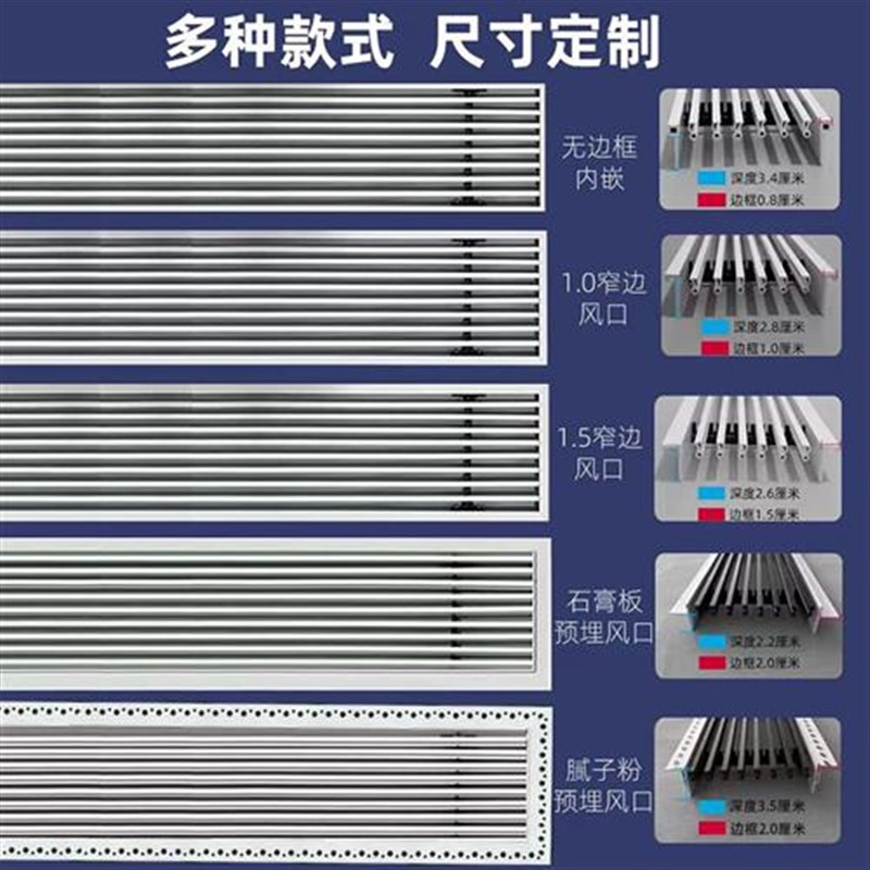 中央空调出风口格栅加长百叶bs极简窄边内嵌式风管机通风口定制