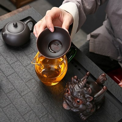 紫陶招财貔貅茶漏茶滤公道杯一体泡茶过滤网器茶叶隔茶具配件