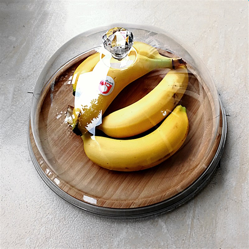 竹木西点水果蛋糕托盘面包蛋糕奶酪有机玻璃防尘罩盖/食物储存器