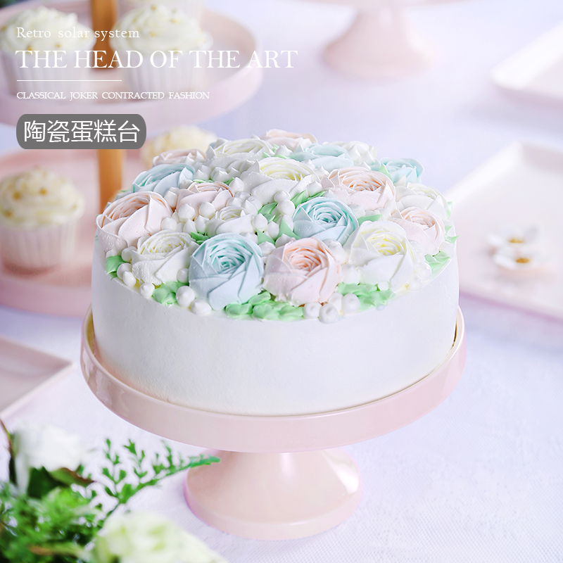 蛋糕甜品台托盘欧式高脚陶瓷水果盘带盖玻璃罩家用客厅茶几点心盘