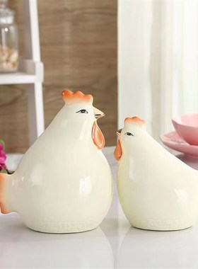 陶瓷对鸡摆件吉祥物家居客厅酒柜玄关装饰工艺摆设乔迁新居礼品