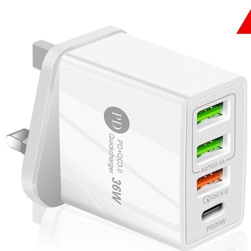 英标36W充电器PD+3USB港版英规4插旅行氮化鎵65W充电头快充PD20W