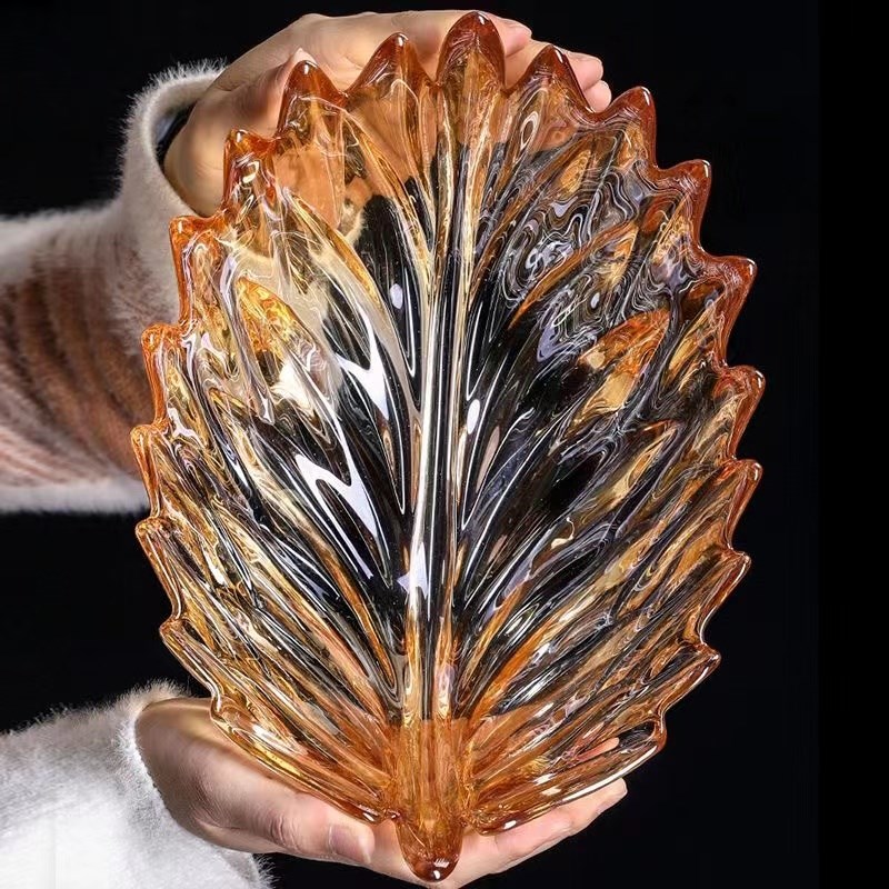 欧式创意树叶水晶玻璃水果盘家用客厅糖果盘子高级感高档会议盘子