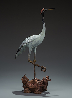 铜韵堂丨彩铜龟鹤吉祥摆件丹顶仙鹤祝寿贺礼家居客厅办公室装饰品