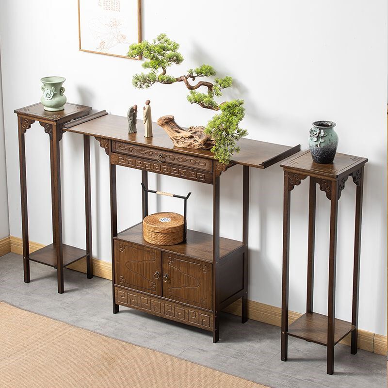 走廊柜中式楠竹玄关柜现代简约门厅柜实木架条案一体玄关桌供桌台