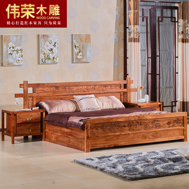 红木家具现代简约新古典中式大床纯原木1.8米素面套装主卧床Z11