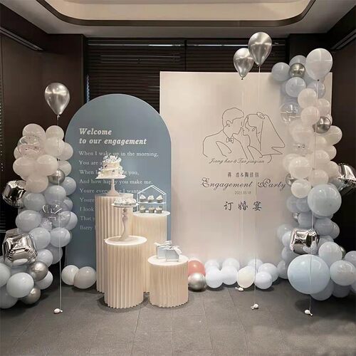 订婚布置装饰背景板订婚宴结婚婚礼现场摆件蓝色系气球kt板背景墙