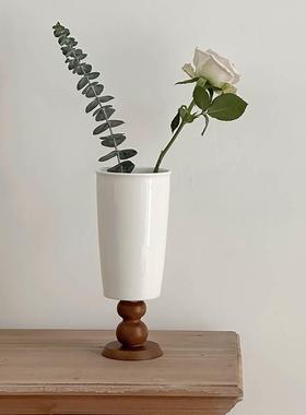 法式复古高脚陶瓷花瓶 家居氛围感鲜花水培器 咖啡店民宿软装摆件