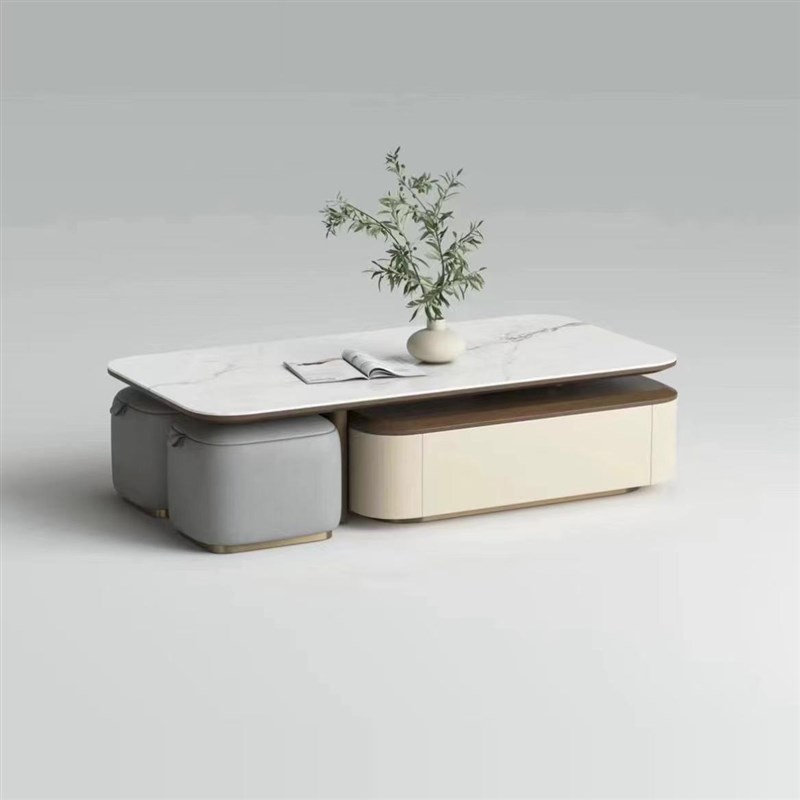 现代超晶石伸缩茶几意式极简长方形大小户型客厅家用设计师茶几