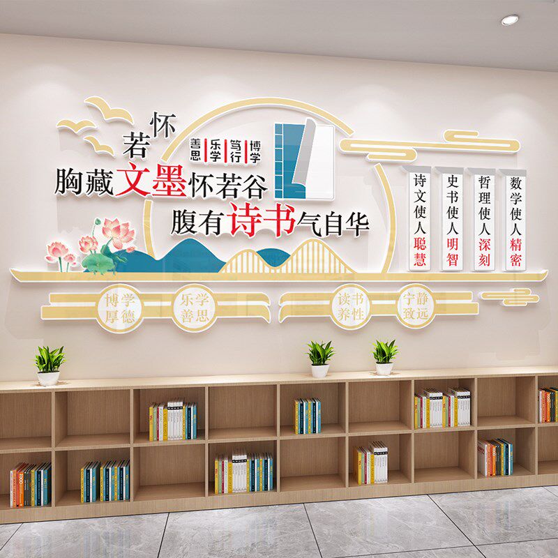 读书图书阅读角教室布置装饰班级文化墙图书馆书法培训机构背景墙