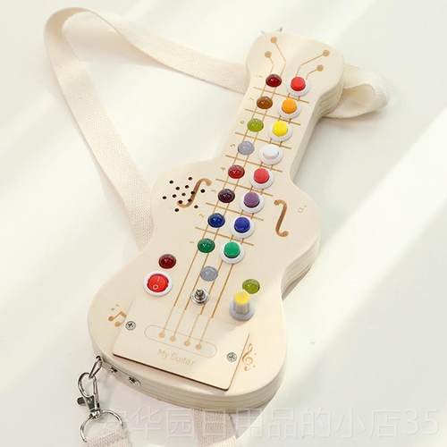 高档ins欧木制音乐北按键吉他玩具led开早关灯男3女孩教启蒙背带
